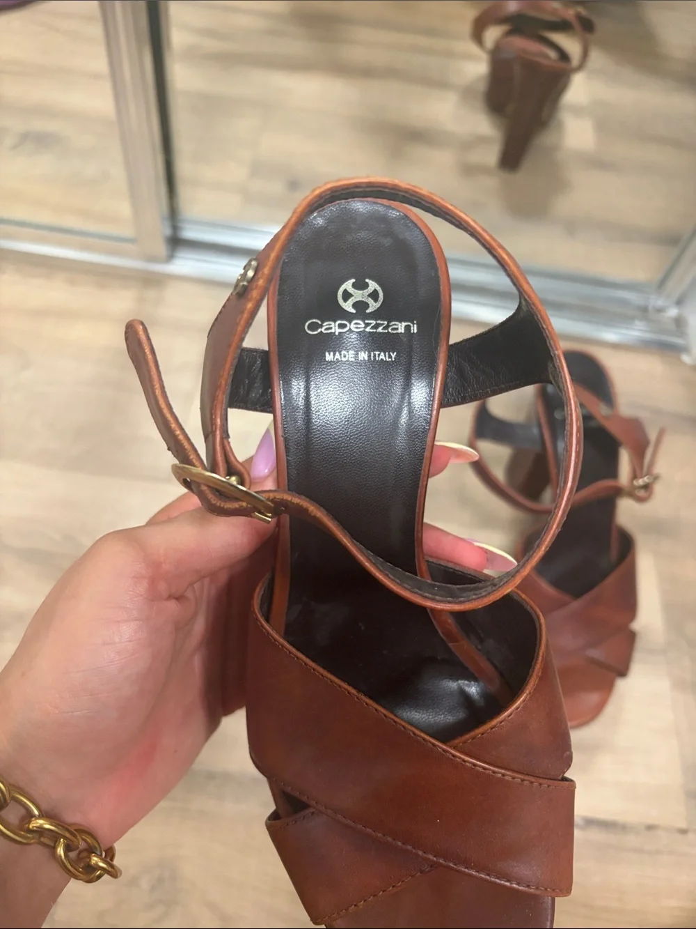 Caparros Tan Leather Platform Sandal with Ankle Strap